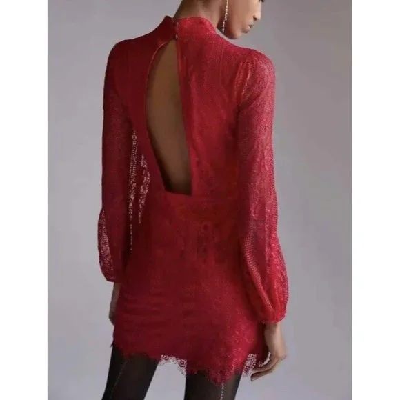 Anthropologie MAEVE Open Back Lace Mini Dress 4P Petites Pockets Stretch 9301 - Picture 3 of 14